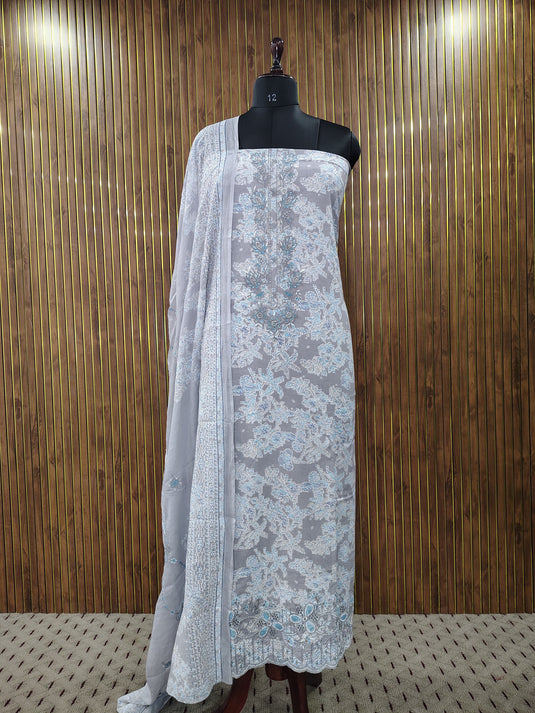 Peach & Grey Pure Cotton Suit with Elegant Neck and Ghera Detailing