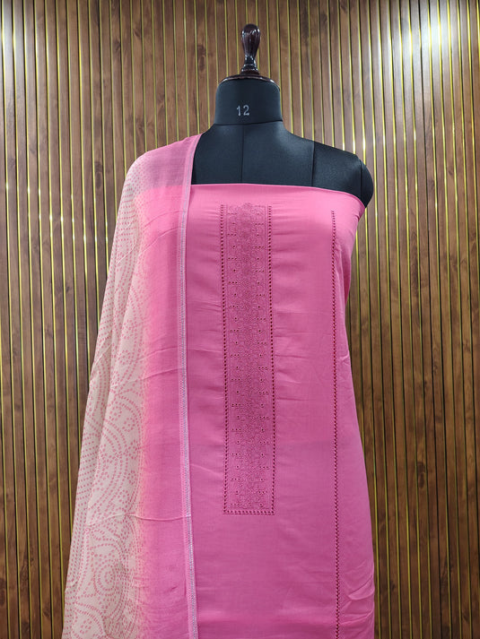 Elegant Lace Trim Cotton Suit with Muslin Dupatta