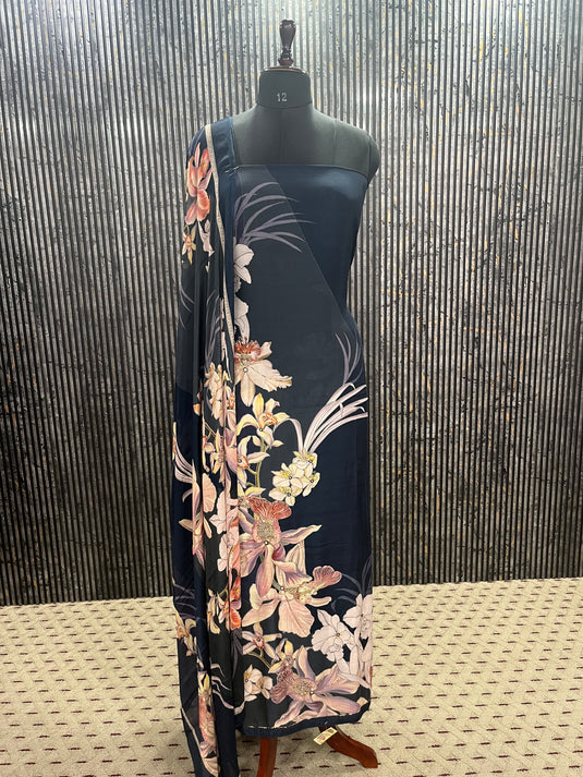 Muslin silk suit with soft chinon duputta