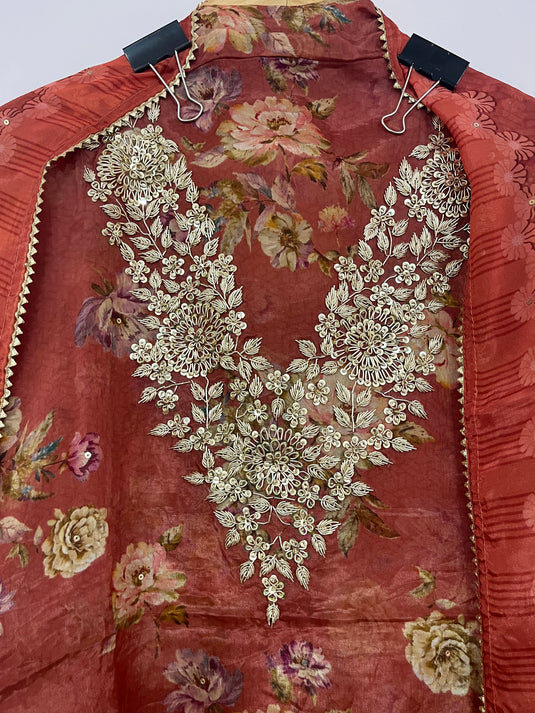 Organza silk suit paired with organza duputta