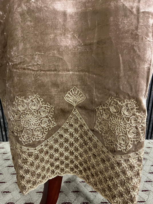 Luxury micro velvet suit set with brocade pants and brasso duputta