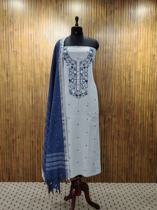 Azure Grace – A Timeless Pure Cotton Elegance in White & Blue