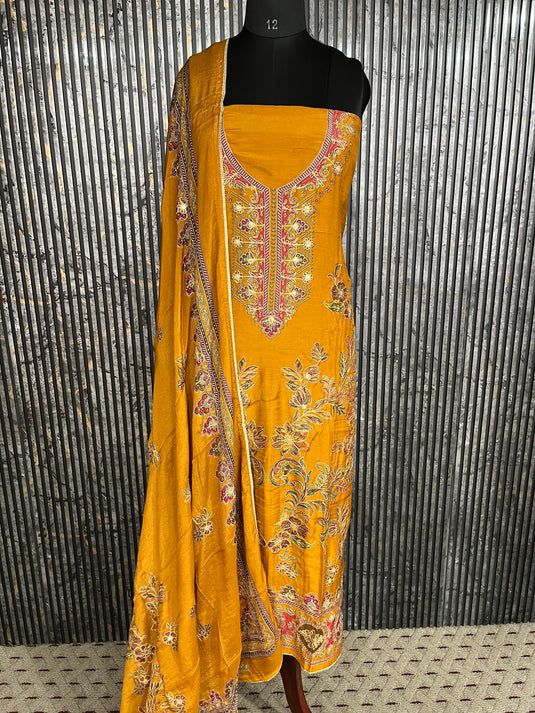 Muslin silk suit with chinon duputta