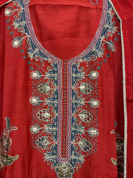 Muslin silk suit with chinon duputta
