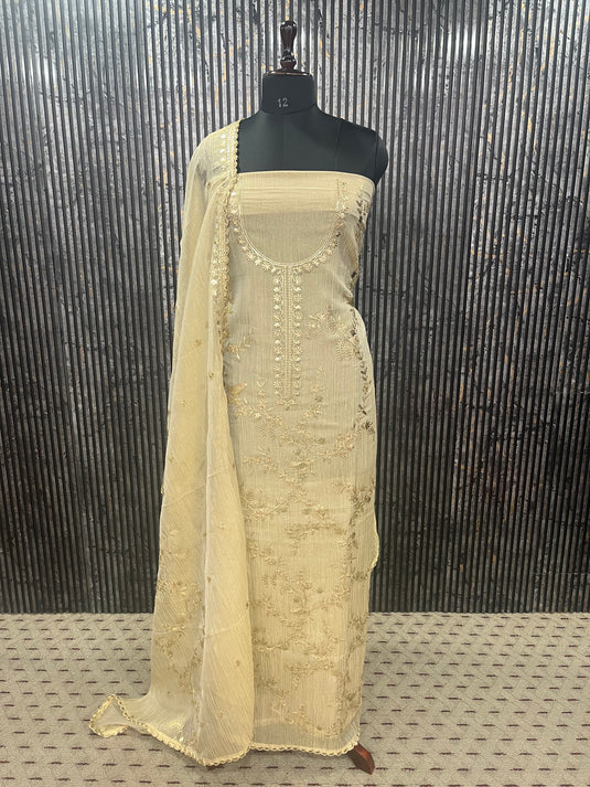 Premium Shimmer Concept Suit | Full Work Shirt & Dupatta | Peach & Skin Elegance”