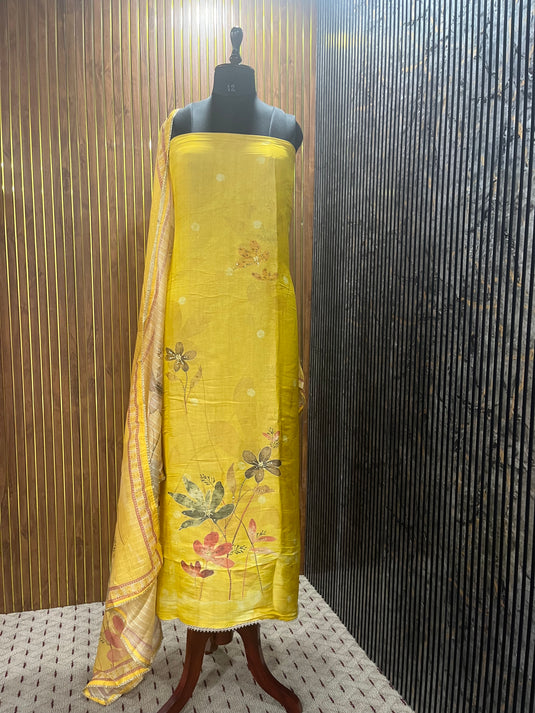 Shimmer silk suit with subtle handwork on ghera