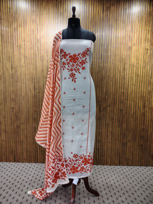 Classic White, Colorful Vibes – Floral Cotton Suit (4 Colours)