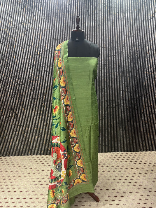 Printed Khadi Silk Dupatta × Plain Khadi Silk Shirt