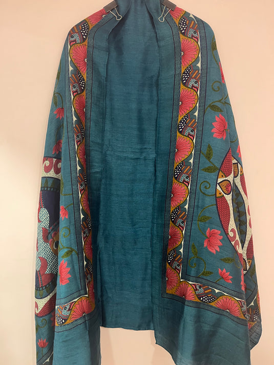 Printed Khadi Silk Dupatta × Plain Khadi Silk Shirt