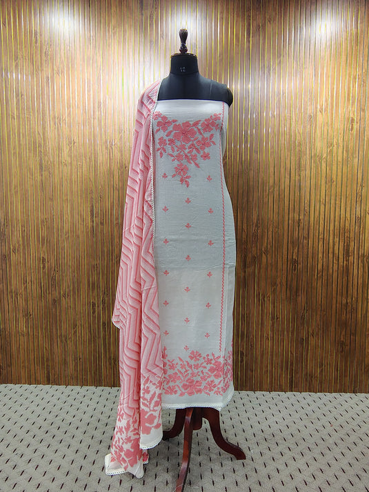 Classic White, Colorful Vibes – Floral Cotton Suit (4 Colours)