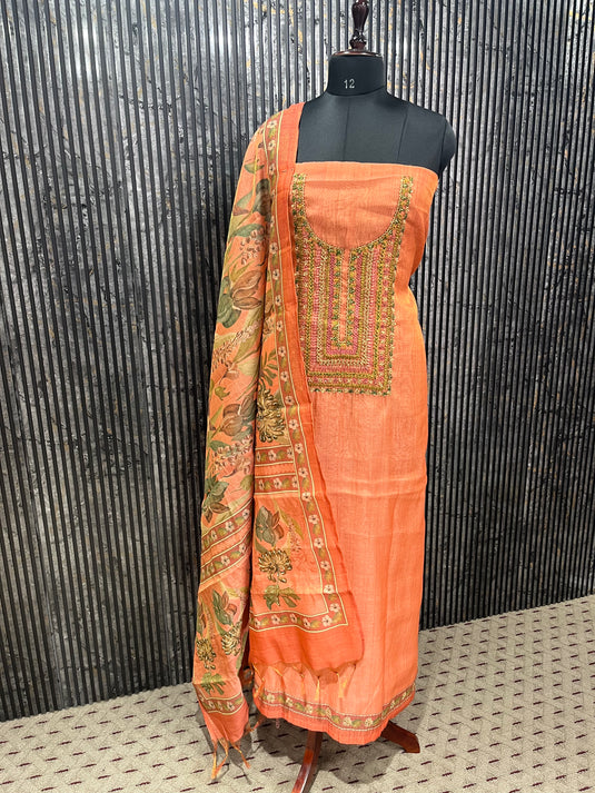 Silk article with kantha work detailing on the neck