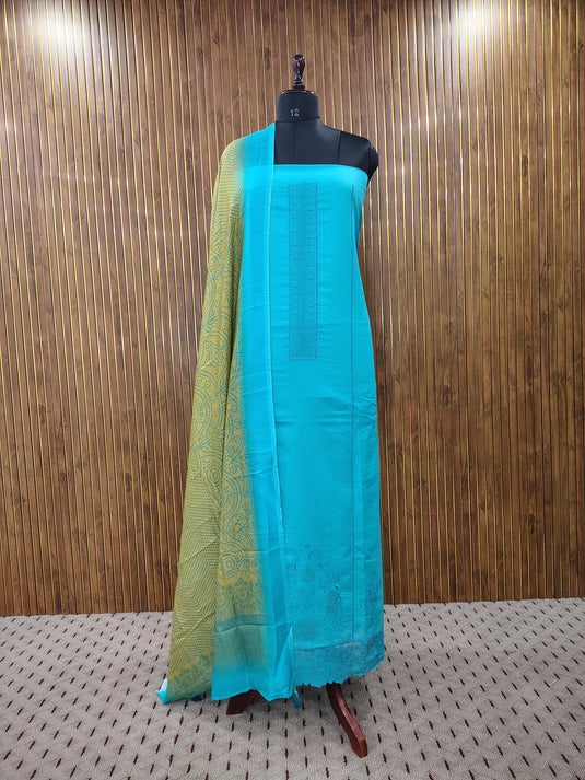 Elegant Lace Trim Cotton Suit with Muslin Dupatta