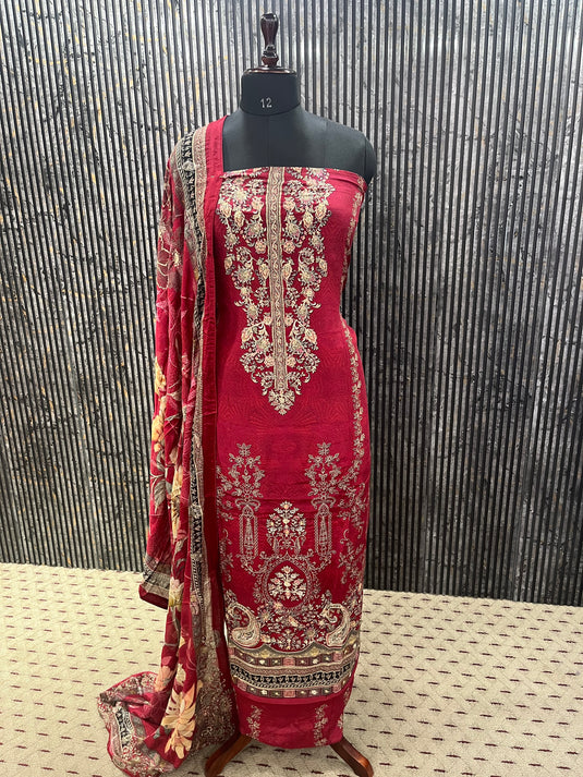 Premium Muslin Suit with Soft Chinon Dupatta, Featuring Elegant all-over Print in 4 Timeless Shades