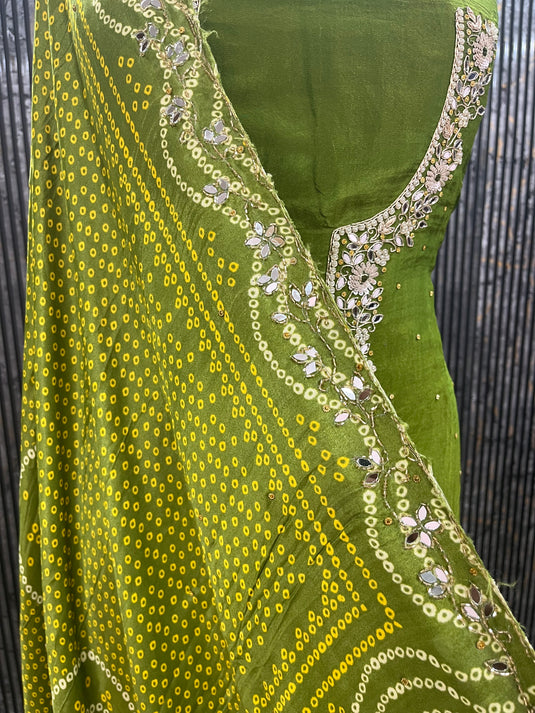 Shimmer silk suit with gajji silk duputta