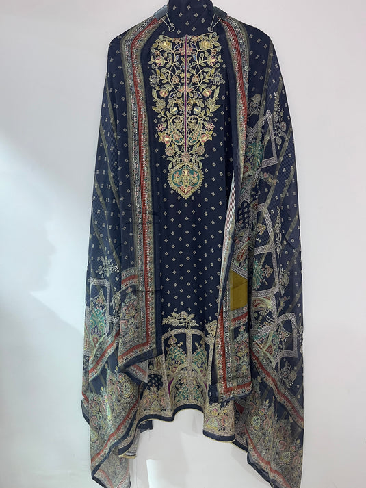 Premium Muslin Suit with Soft Chinon Dupatta, Featuring Elegant all-over Print in 4 Timeless Shades