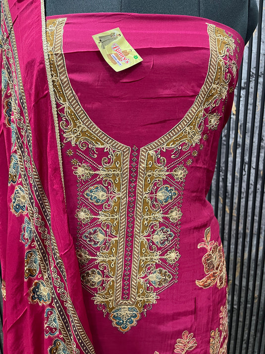 Muslin silk suit with chinon duputta