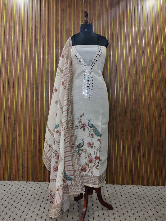 Peacock Elegance – Khadi Silk Mirror Work Suit Set