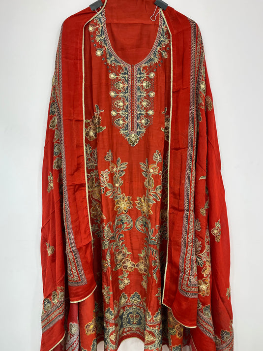 Muslin silk suit with chinon duputta