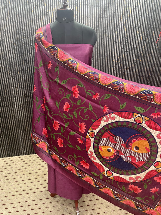 Printed Khadi Silk Dupatta × Plain Khadi Silk Shirt