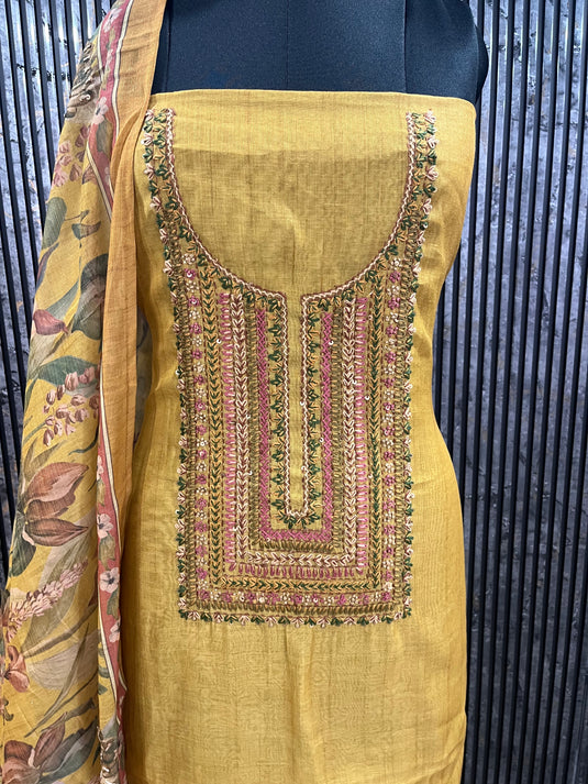 Silk article with kantha work detailing on the neck