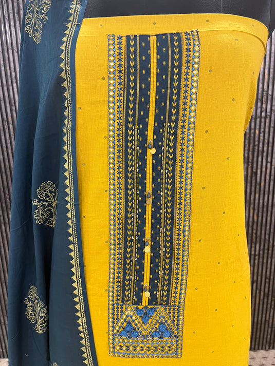 Khadi cotton suit with cotton duputta and printed pants