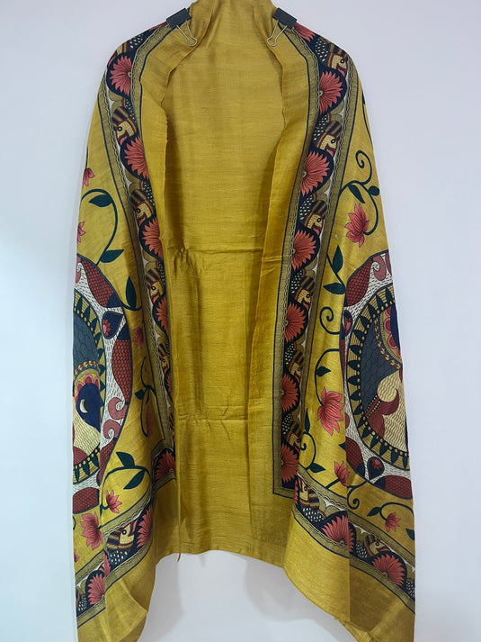 Printed Khadi Silk Dupatta × Plain Khadi Silk Shirt
