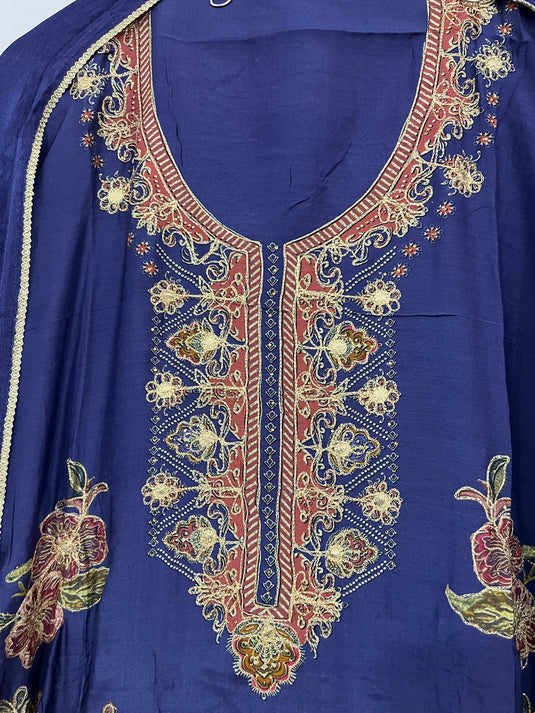 Muslin silk suit with chinon duputta