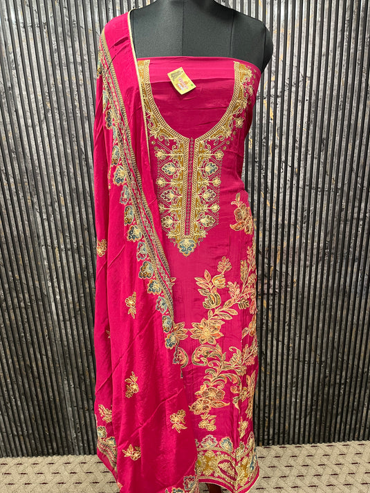 Muslin silk suit with chinon duputta
