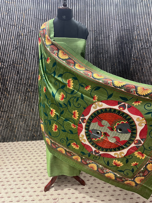 Printed Khadi Silk Dupatta × Plain Khadi Silk Shirt