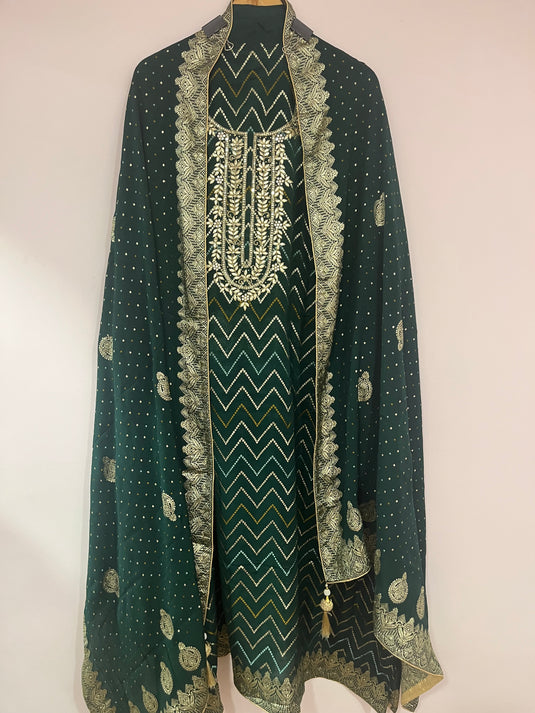 Premium silk suit featuring beautiful neck detailing