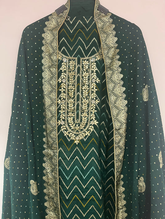 Premium silk suit featuring beautiful neck detailing
