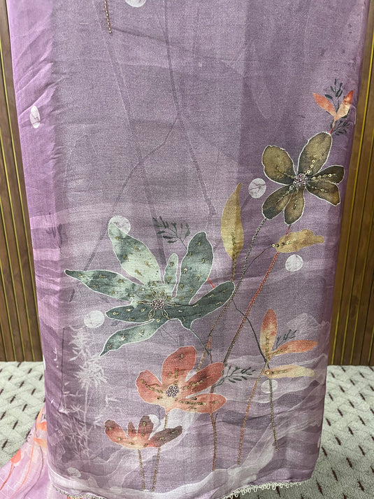 Shimmer silk suit with subtle handwork on ghera