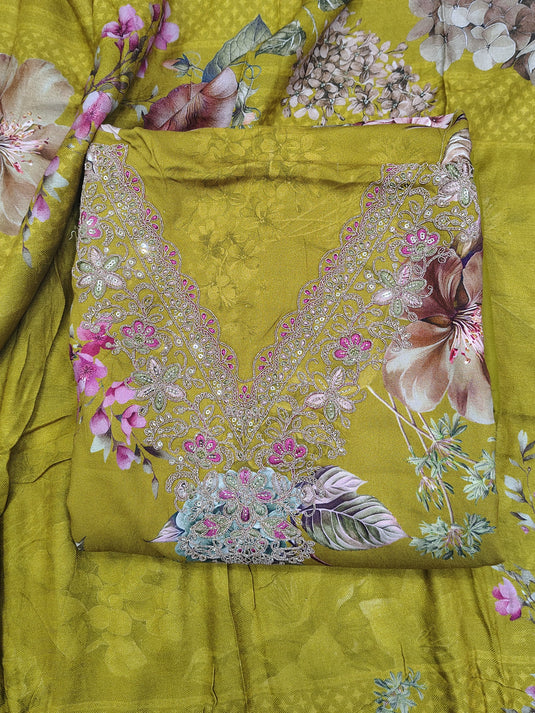 Timeless Winter Charm – Luxurious Pashmina Fabric Suit with Soft Warm Dupatta