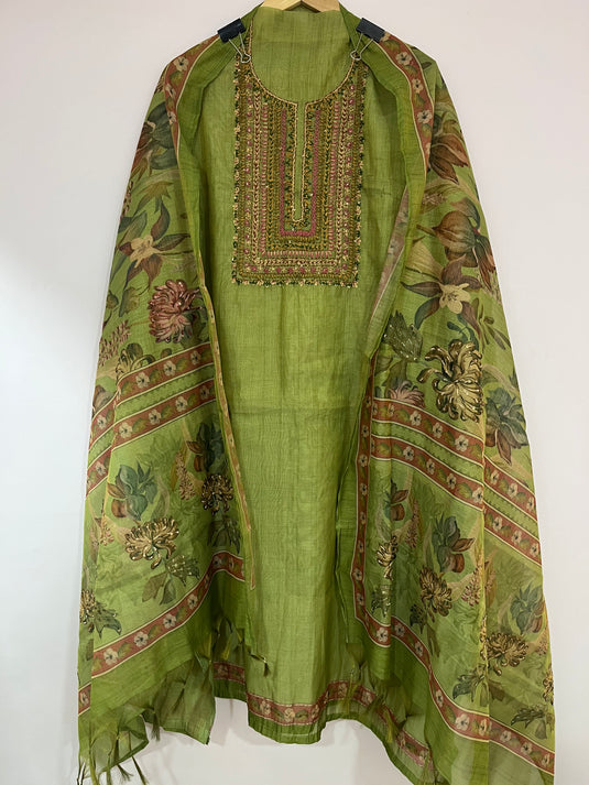 Silk article with kantha work detailing on the neck