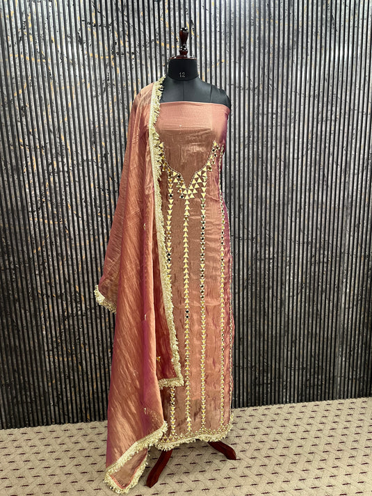 Luxury tissue silk mirror embroidered suit set