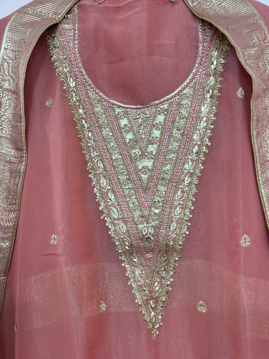 Tissue shimmer shirt with four sided border duputta