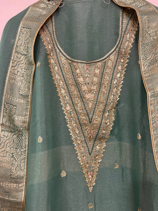 Tissue shimmer shirt with four sided border duputta