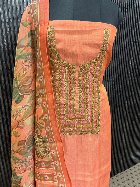 Silk article with kantha work detailing on the neck