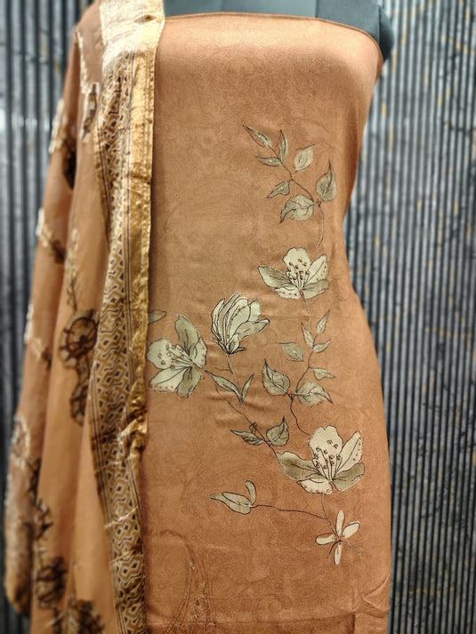 Premium pashmina suit with elegant brasso duputta