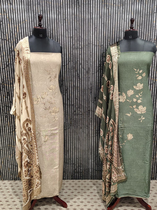Premium pashmina suit with elegant brasso duputta