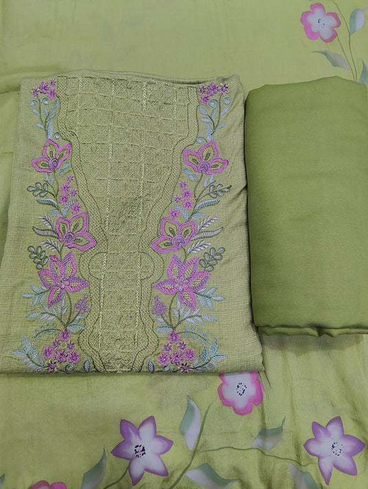 Elegant Pashmina Suit Set with Brush Print Muslin Dupatta in Refreshing Colours