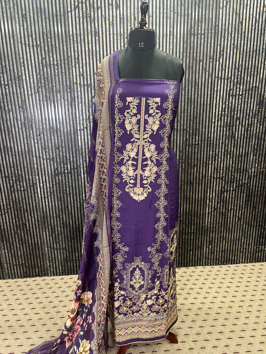Premium Muslin Suit with Soft Chinon Dupatta, Featuring Elegant all-over Print in 4 Timeless Shades