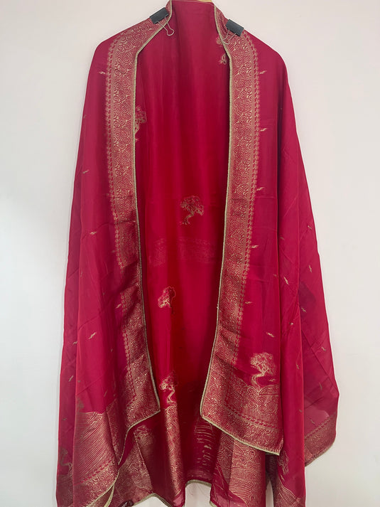 Organza silk suit with organza duputta