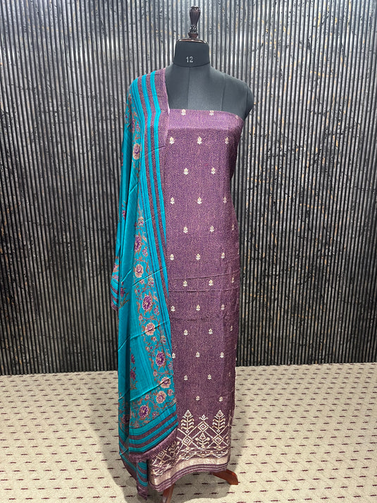 Silk partwear suit paired up with contrast duputta