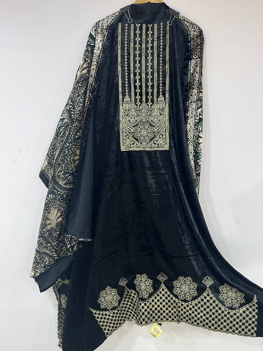 Luxury micro velvet suit set with brocade pants and brasso duputta