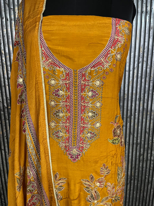Muslin silk suit with chinon duputta