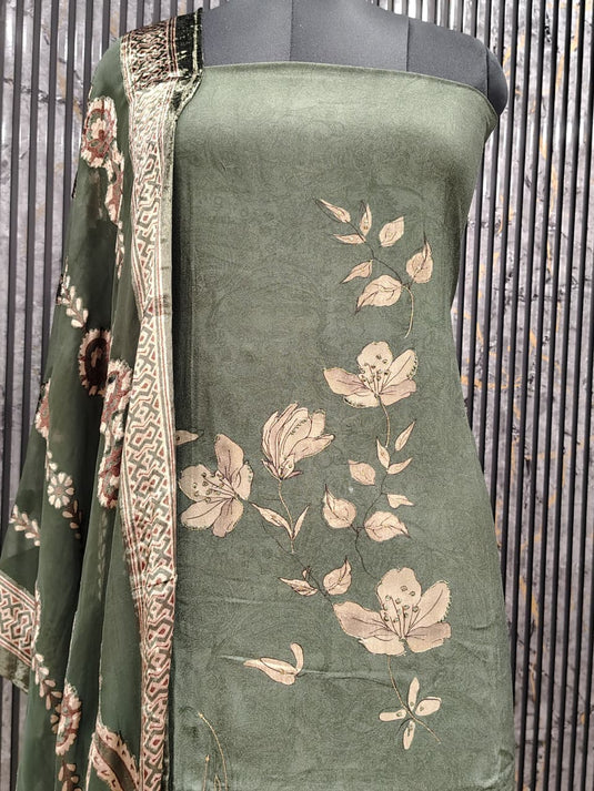 Premium pashmina suit with elegant brasso duputta