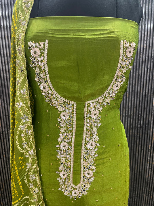 Shimmer silk suit with gajji silk duputta