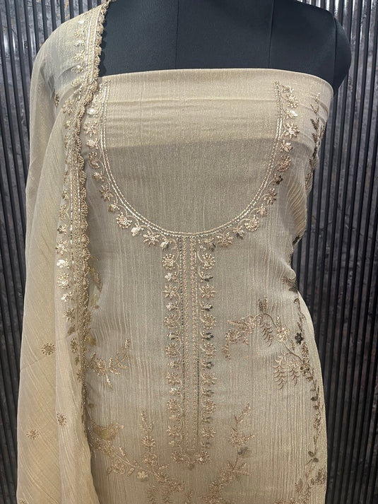 Premium Shimmer Concept Suit | Full Work Shirt & Dupatta | Peach & Skin Elegance”