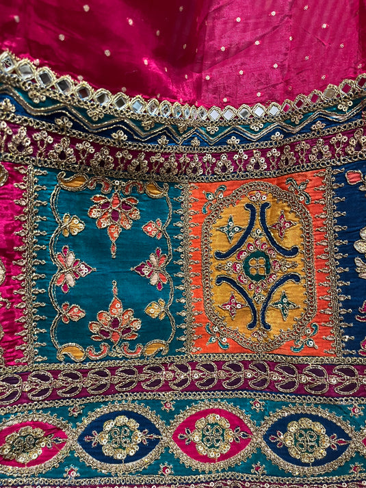 Majenta silk suit set with intricate ghera embroidery